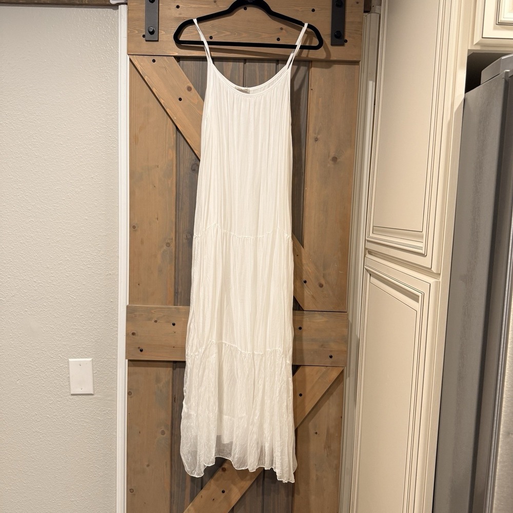 Bellambra Tiered Maxi Slip Dress Womens Large White Silk Viscose Italy Boho